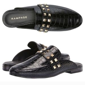 Rampage Studded Croc Brady Mules Faux Leather Shoes Black SZ 8.5M